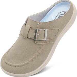 Womens Wide Suede Clogs Zero Drop Slip On Mules for Swollen Feet Indoor Outdoor